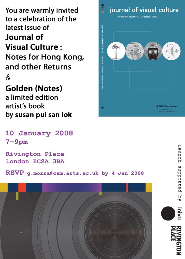 "journal of visual culture", "golden", "susan pui san lok", "launch", "rivington place" 